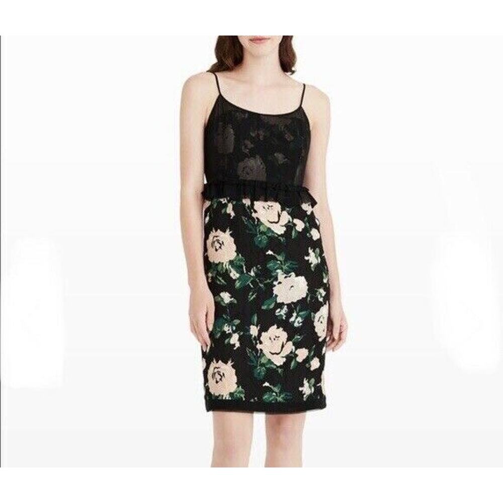 NEW Club Monaco Jorrdynne Black Floral Wool Silk Blend Cocktail Party Dress Sz 0